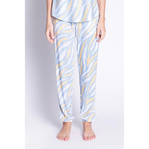 PJ Salvage Tiger Dots Pajama Pants Womens XS Ice Blue Yellow Drawstring Waist - Picture 2 of 13